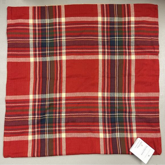 Pottery Barn Love Script Reversible Tan Red Plaid Pillow Cover Cotton Linen NWT - Picture 7 of 8